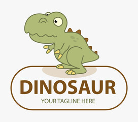 Funny cute dinosaur logo. Tyrannosaur mascot. Jungle Dinosaur animal cartoon character icon flat illustration vector, T Shirt Print, Web icon.
