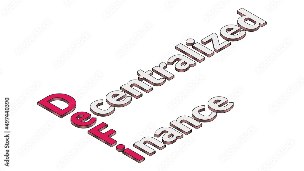 Wall mural defi decentralized finance, colored isometric text isolated on white. ecosystem of financial applica
