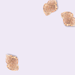 Creative layout with seashells on a blue background. Summer concept with copy space.