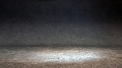 3D Render: scene with an empty Studio room for product placement or design template with wall backdrop in a full frame view