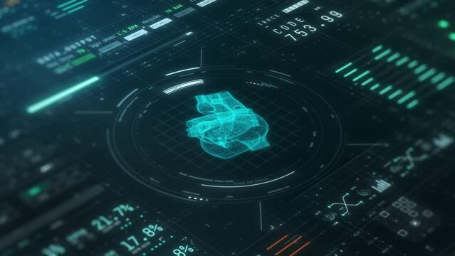 futuristic software interface for medical and scientific purpose, patient monitoring software, human heart scanner (3d software)