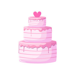 Logo for cake shop and bakery with floral watercolor style elements. Vector illustration. Wedding cake with heart on top. 3-flour cake