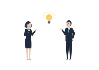 業務上の課題を解決した２人のビジネスパーソンのイラスト素材｜mayucolor03