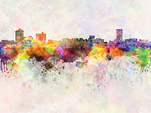 Billings Skyline In Watercolor Background