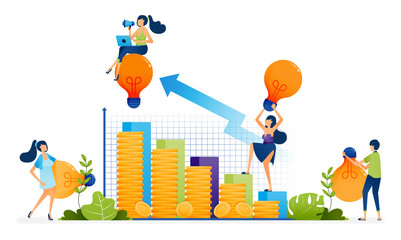 Finance illustration of collect ideas for financial investments that increase money and profit continuously or passive income. Landing page, web, website, banner, ads, card, apps, brochure, flyer