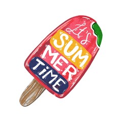 Hand Drawing Fresh Yummy Popsicle with It’s Summer Time Lettering. Marker illustration use for poster, card, stickers, print, design, textile