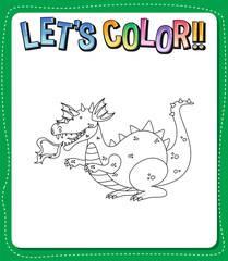 Worksheets template with let’s color!! text and dragon outline