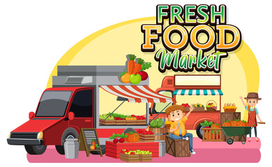 Naklejka premium Flea market concept with fresh food shop