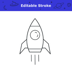 Rocket line icon with editable stroke. Astronomy, space theme pictogram. Spaceship simple symbol isolated on white background