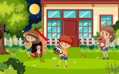 Obraz na płótnie Canvas Outdoor park scene with people cartoon character