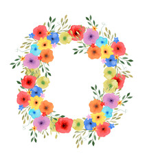 Colorful wildflower frame with hand drawn summer meadow flowers, leaves, isolated on white background. Botanical frame for your design.