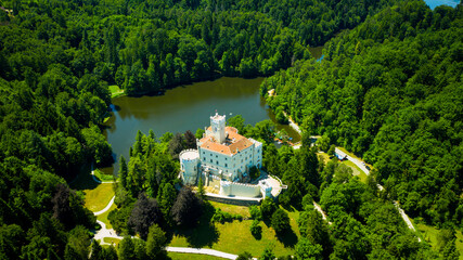 Aerial view of Trakoscan Castle, Trakoscan, Croatia © Milan