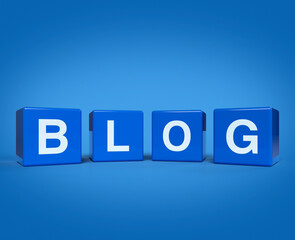 3d rendering, illustration of BLOG letter on block cubes on light blue background, Business communication concept