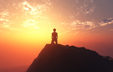 Fototapeta premium Man on the mountain.