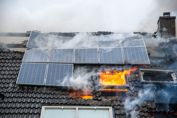 burning solar panels on roof