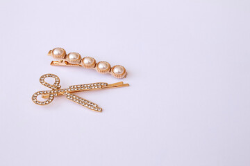 Pearl hair clip beauty trendy accessories on white background isolation