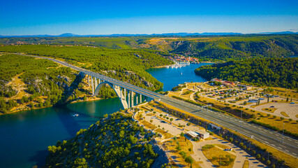 Aerial View of Bridge Over River Krka, Skradin, Croatia