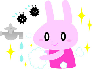 手を洗ううさぎ
