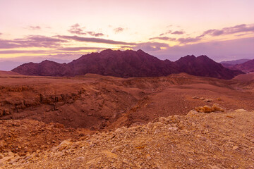 Fototapeta na wymiar Sunrise view of Mount Shlomo and the Gulf of Aqaba