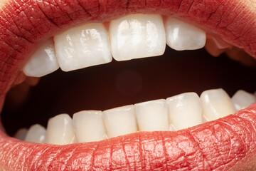 geöffneter Mund mit roten Lippen und weissen Zähnen