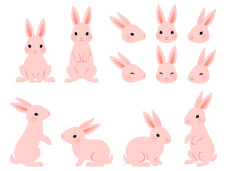 ピンクのウサギのイラストセット