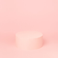 Gentle pastel pink single circle podium mockup for presentation cosmetic product or goods on soft light background, square. Romantic template for advertising, design, show, display.