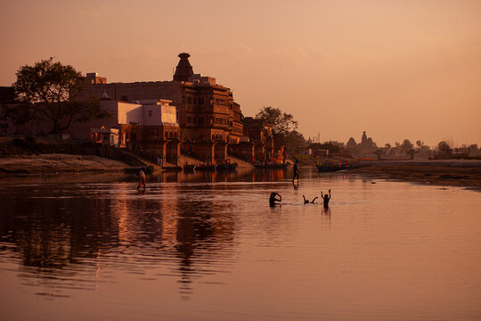 sunset on the sacred yamuna river 