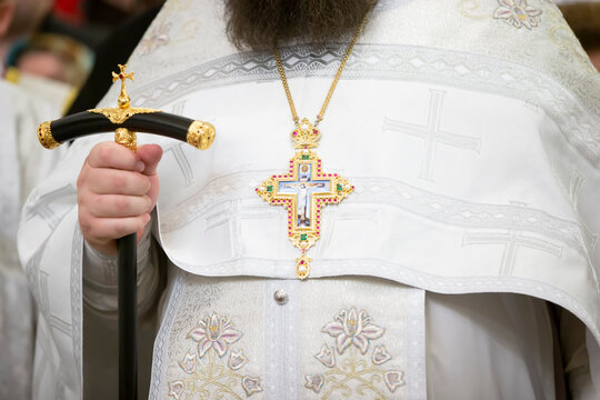 Orthodox priest with a cross. Religion and faith.