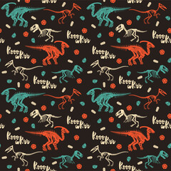 Seamless vector pattern with dinosaur skeleton.  © Оксана Омельченко