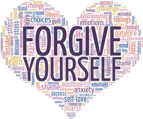 Forgive Yourself conceptual vector illustration word cloud isolated on white background. - obrazy, fototapety, plakaty