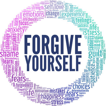 Forgive Yourself conceptual vector illustration word cloud isolated on white background.