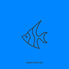 Vector angelfish linear icon on blue background. Isolated simple pictogram of fish.