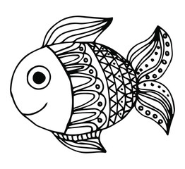 Cute coloring page for kids with fish