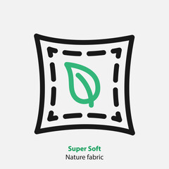 Vector linear leaf icon super soft nature fabric. Outline green logo in black square.