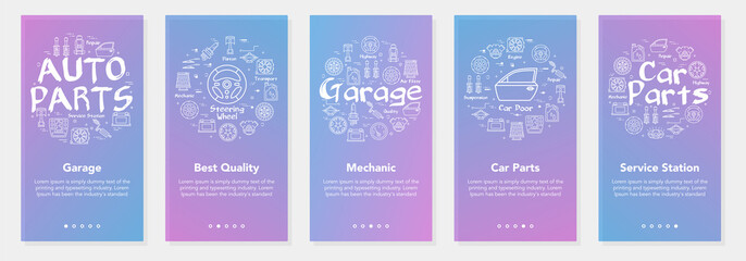 Car service vertical banners set. Vector linear design for garage service.