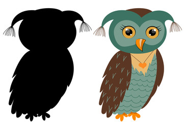owl character flat design, silhouette, isolated