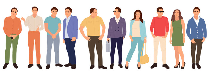 standing in a row people flat design, isolated