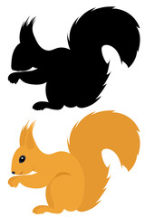 squirrel flat design, silhouette, isolated, vector