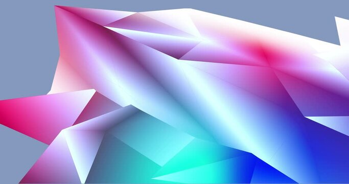Abstract background in loop, crystal and low poly animation in vibrant bright colors. Seamless loop for hight tech backdrop