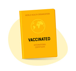 Vaccinated, international certificate. Yellow Vaccine passport icon.