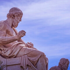 Plato and Socrates marble statues, ancient Greek philosophers, Athens, Greece