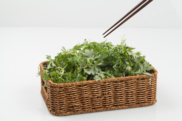 Naklejka premium mugwort, spring vegetables, spring vegetables, spring, green, leaf vegetables, food ingredients,