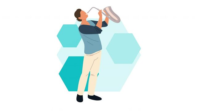 young man musician playing saxo animation
