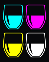 glass of water set, soft drink, soda or pop, vector illustration 