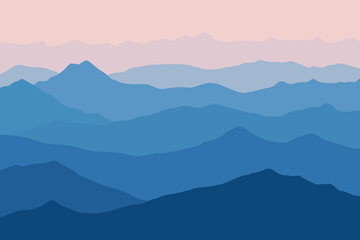 Fototapeta na wymiar Fantasy on the dawn in the mountains, vector illustration