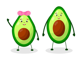 Cute cartoon avocado couple characters. Love concept.