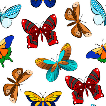 Colorful cartoon seamless pattern with butterflies