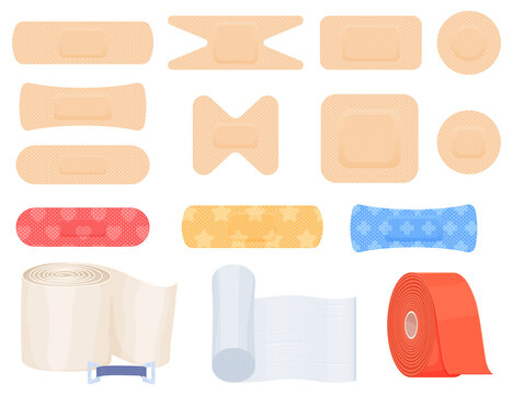 Set of medical bandages elastic bandages. Elements of health care health care first aid. Vector illustration on a white background.