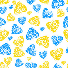 seamless pattern with blue and yellow hearts