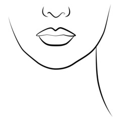 The contour of the face. A poster with an abstract female face. Minimalist portrait of a woman on colored spots.